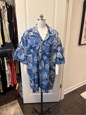 Blue Patterned Short-Sleeve Camp Shirt - Men